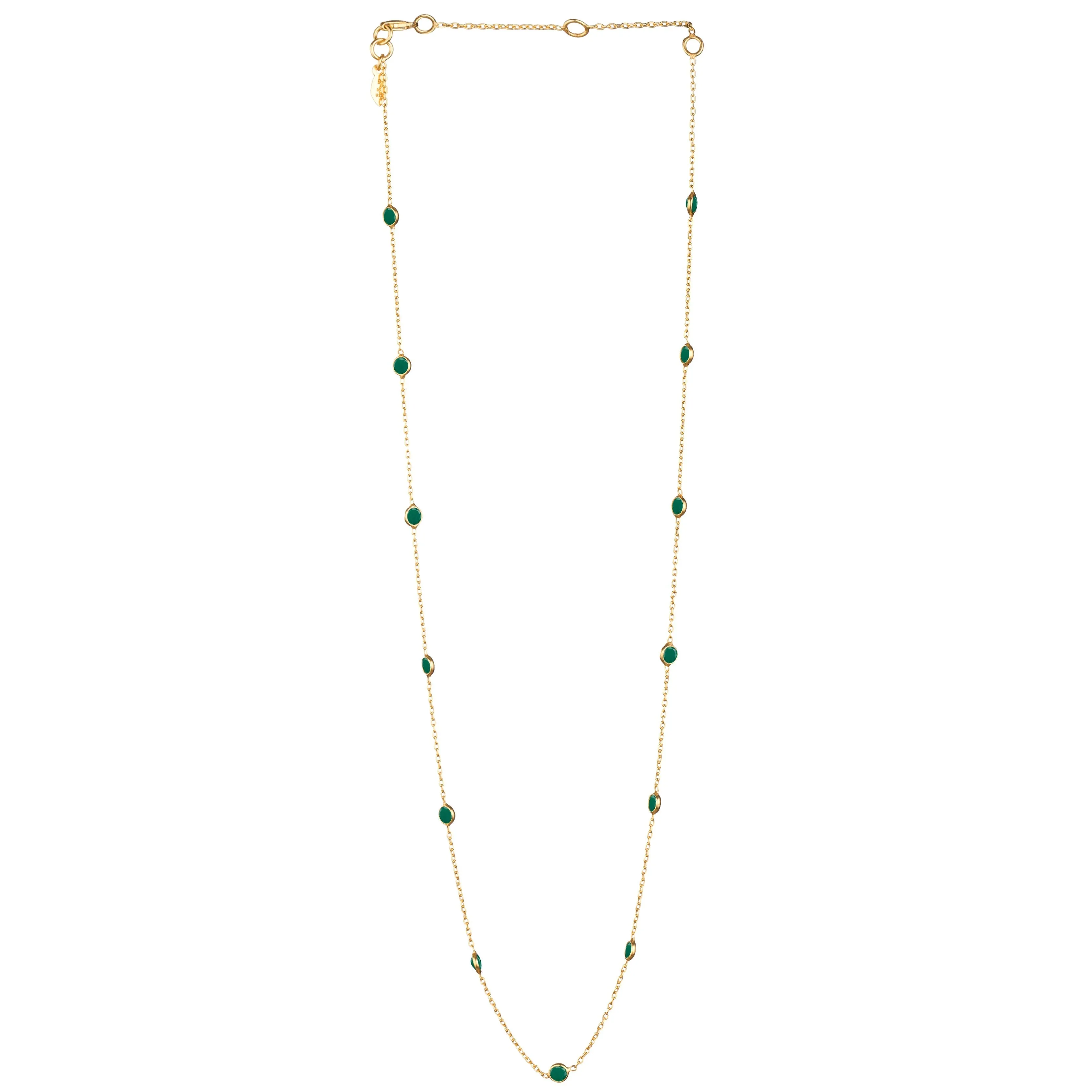 Dew Drops Dotted Green Onyx Necklace Gold
