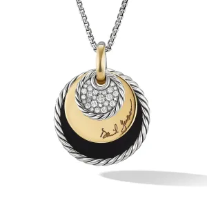 DY Elements® Eclipse Pendant Necklace with Black Onyx Reversible to Mother of Pearl, 18K Yellow Gold and Pavé Diamonds