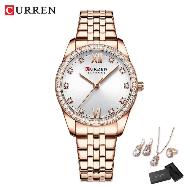 Elegance® Luxe Gift Set Luxury Watch Women Ring Necklace Earrings Rhinestone Fashion Wristwatch Female Casual Ladies Watches Bracelet 5PCS Set