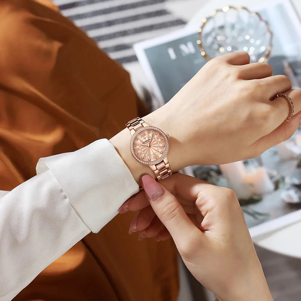 Elegance® Luxe Gift Set Luxury Watch Women Ring Necklace Earrings Rhinestone Fashion Wristwatch Female Casual Ladies Watches Bracelet 5PCS Set
