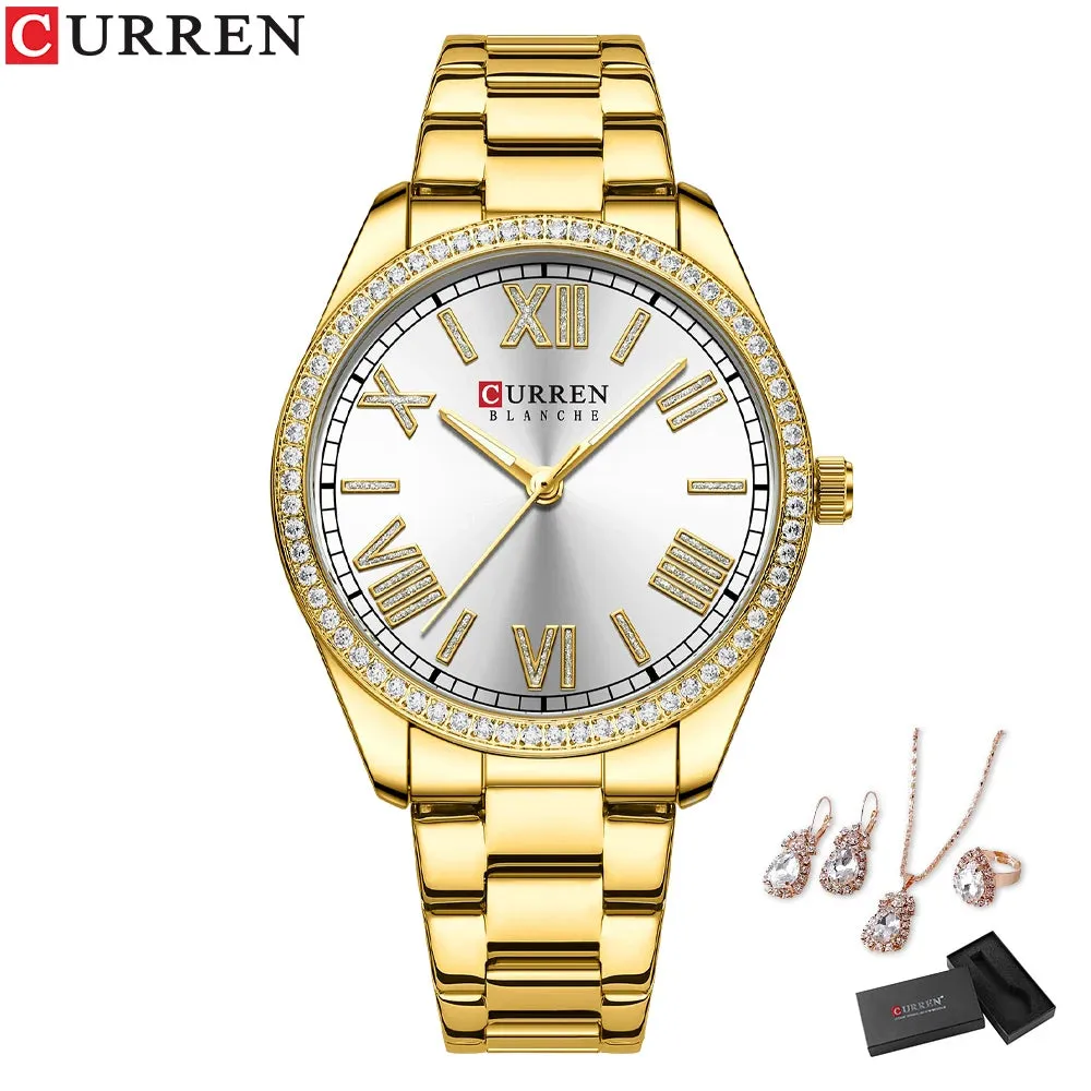 Elegance® Luxe Gift Set Luxury Watch Women Ring Necklace Earrings Rhinestone Fashion Wristwatch Female Casual Ladies Watches Bracelet 5PCS Set
