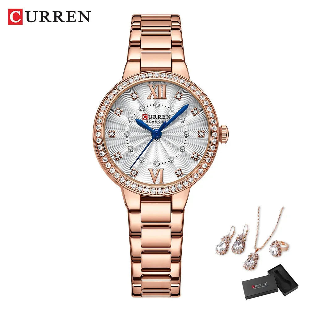 Elegance® Luxe Gift Set Luxury Watch Women Ring Necklace Earrings Rhinestone Fashion Wristwatch Female Casual Ladies Watches Bracelet 5PCS Set