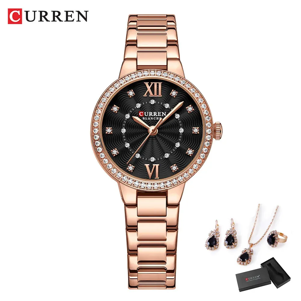 Elegance® Luxe Gift Set Luxury Watch Women Ring Necklace Earrings Rhinestone Fashion Wristwatch Female Casual Ladies Watches Bracelet 5PCS Set