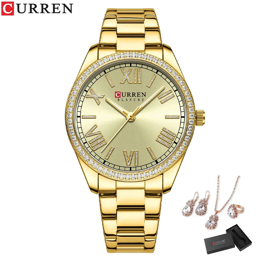 Elegance® Luxe Gift Set Luxury Watch Women Ring Necklace Earrings Rhinestone Fashion Wristwatch Female Casual Ladies Watches Bracelet 5PCS Set