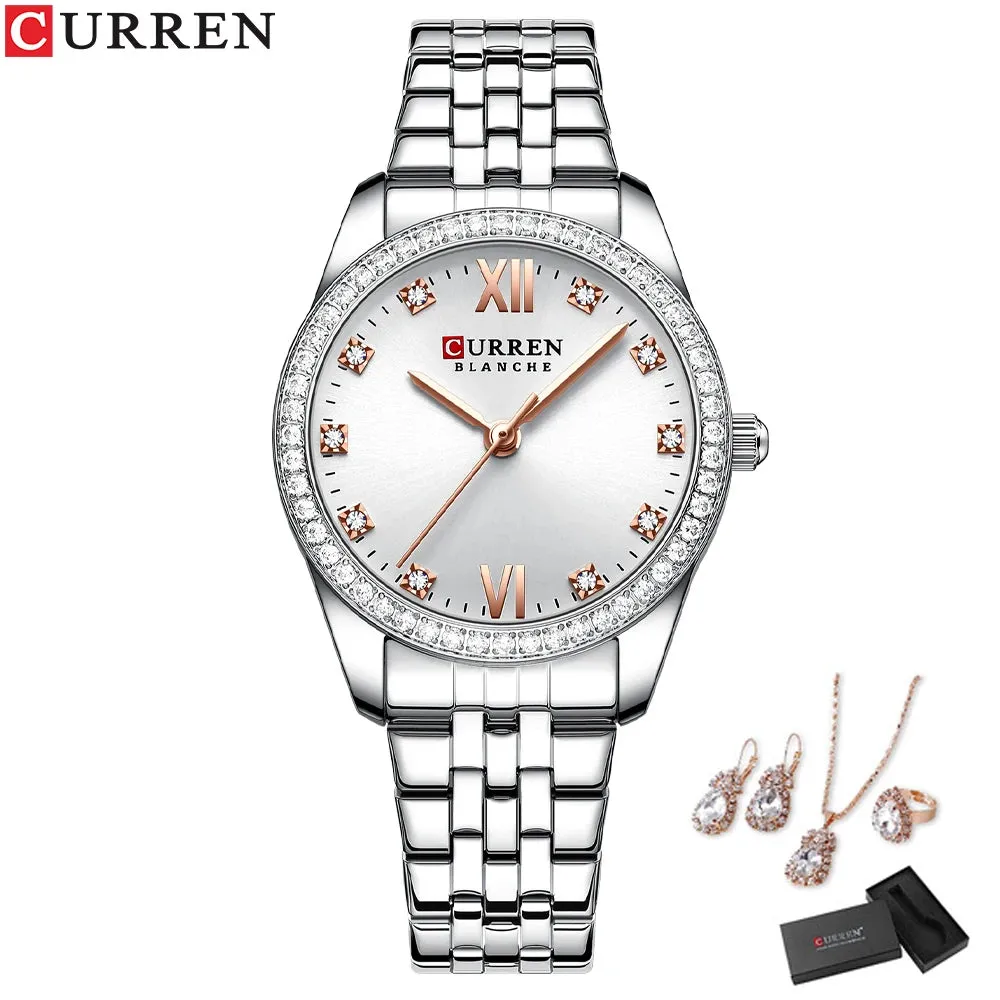 Elegance® Luxe Gift Set Luxury Watch Women Ring Necklace Earrings Rhinestone Fashion Wristwatch Female Casual Ladies Watches Bracelet 5PCS Set