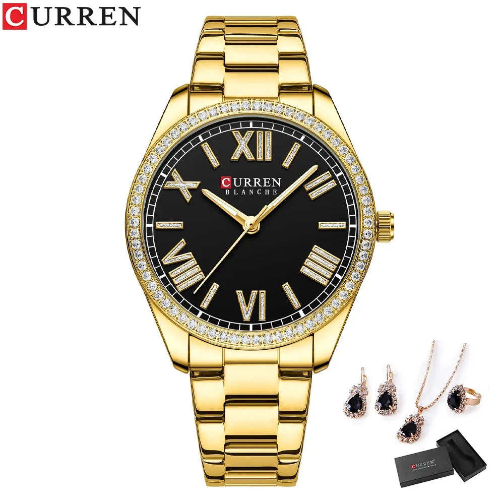 Elegance® Luxe Gift Set Luxury Watch Women Ring Necklace Earrings Rhinestone Fashion Wristwatch Female Casual Ladies Watches Bracelet 5PCS Set