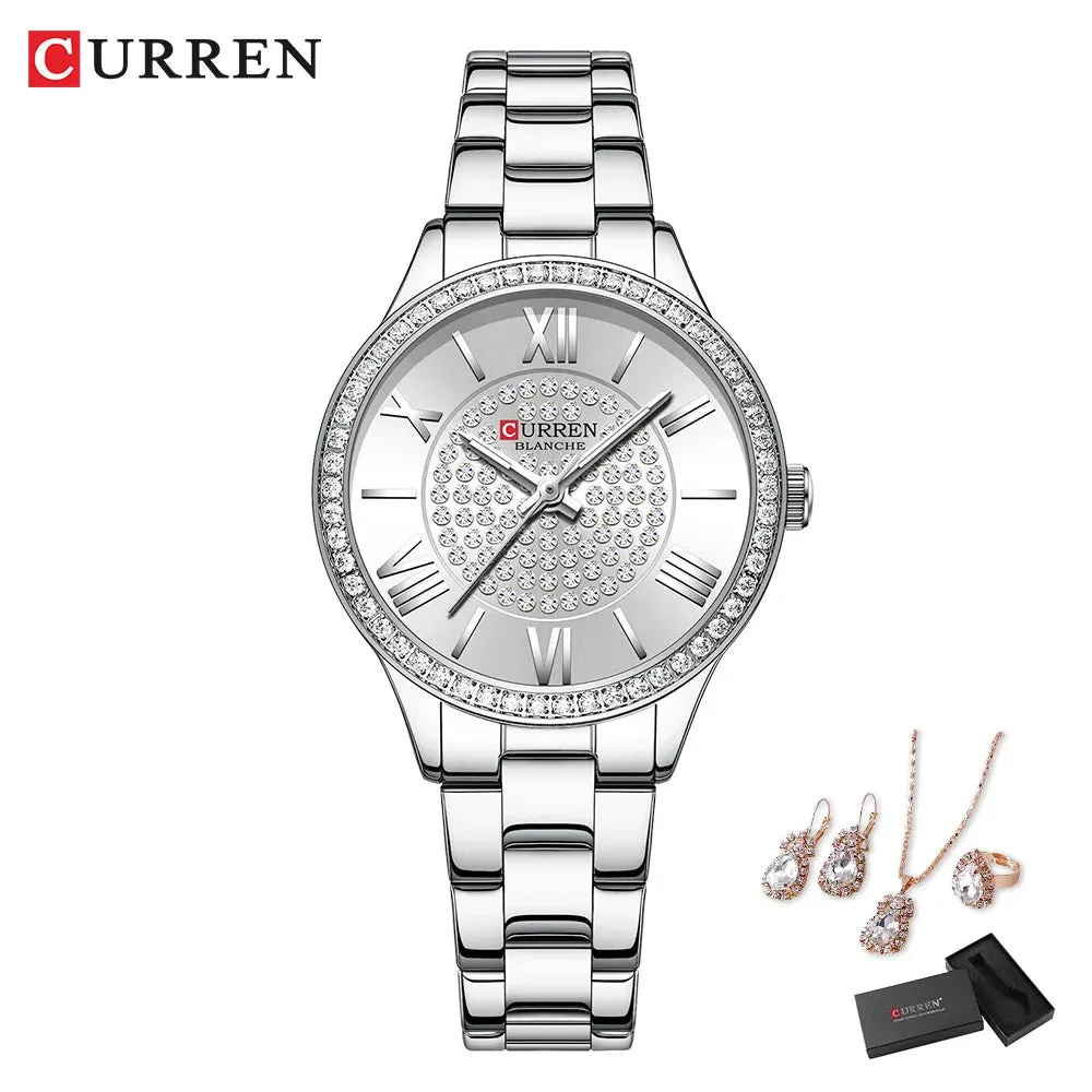 Elegance® Luxe Gift Set Luxury Watch Women Ring Necklace Earrings Rhinestone Fashion Wristwatch Female Casual Ladies Watches Bracelet 5PCS Set