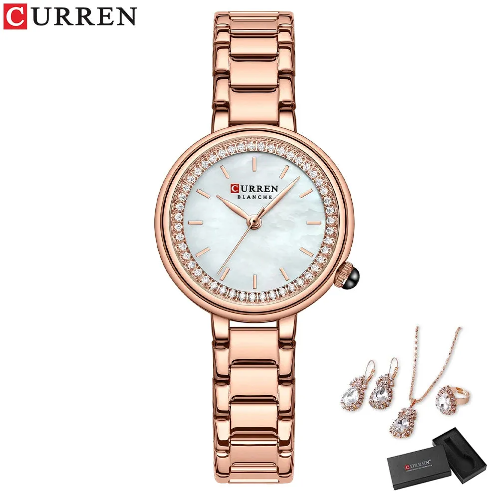Elegance® Luxe Gift Set Luxury Watch Women Ring Necklace Earrings Rhinestone Fashion Wristwatch Female Casual Ladies Watches Bracelet 5PCS Set