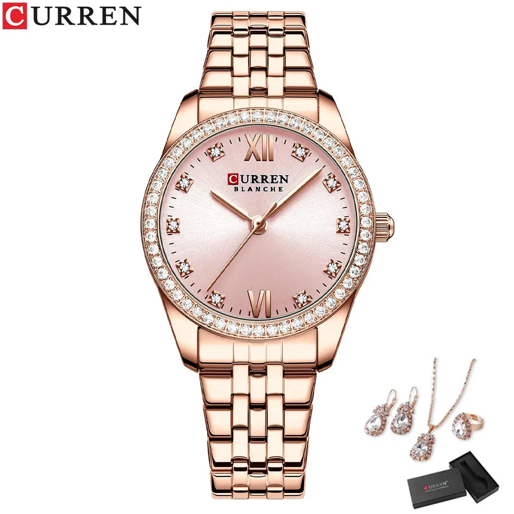 Elegance® Luxe Gift Set Luxury Watch Women Ring Necklace Earrings Rhinestone Fashion Wristwatch Female Casual Ladies Watches Bracelet 5PCS Set