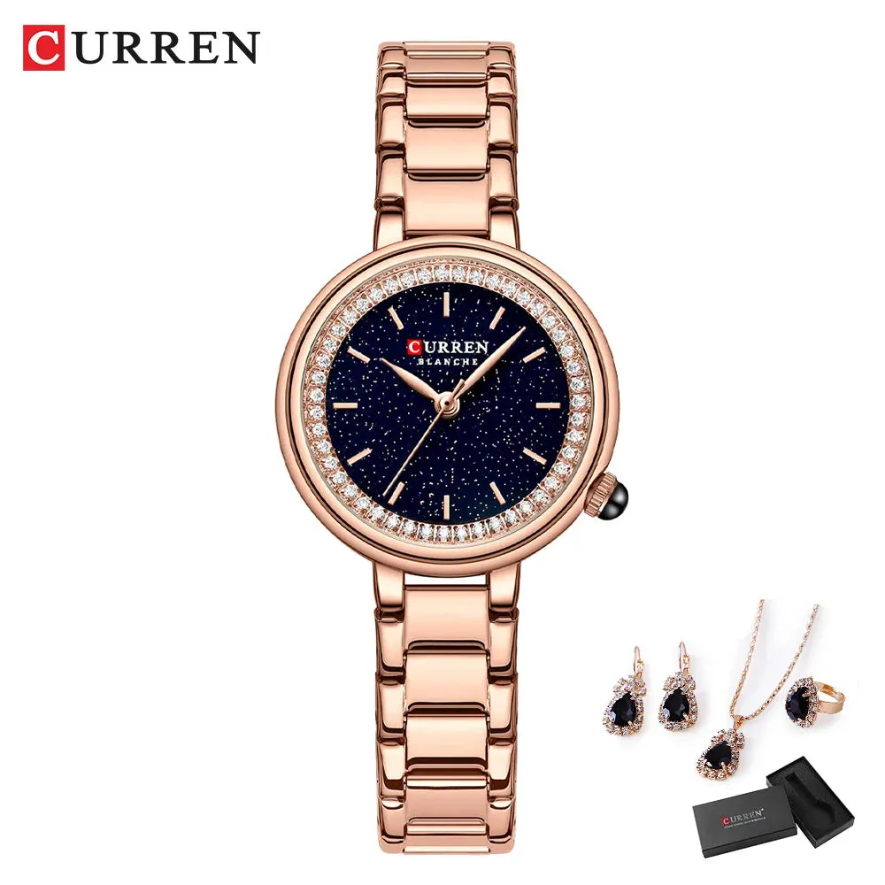 Elegance® Luxe Gift Set Luxury Watch Women Ring Necklace Earrings Rhinestone Fashion Wristwatch Female Casual Ladies Watches Bracelet 5PCS Set