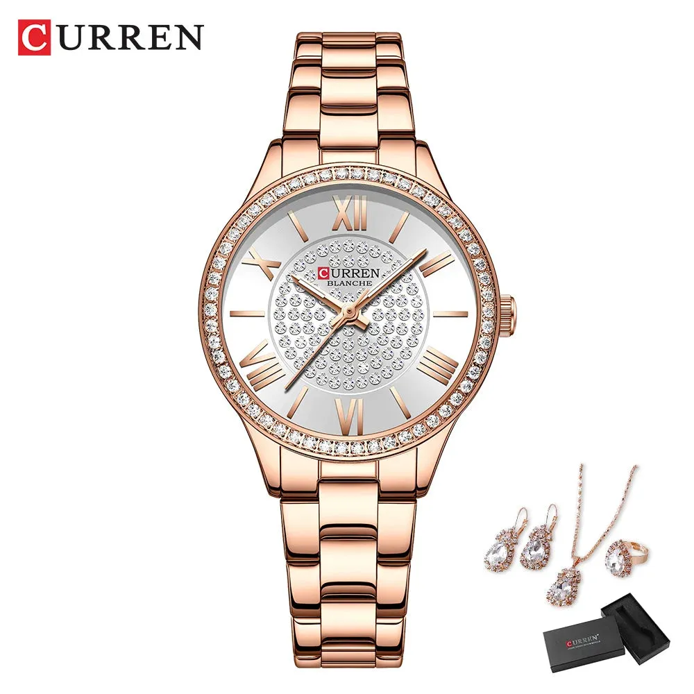 Elegance® Luxe Gift Set Luxury Watch Women Ring Necklace Earrings Rhinestone Fashion Wristwatch Female Casual Ladies Watches Bracelet 5PCS Set