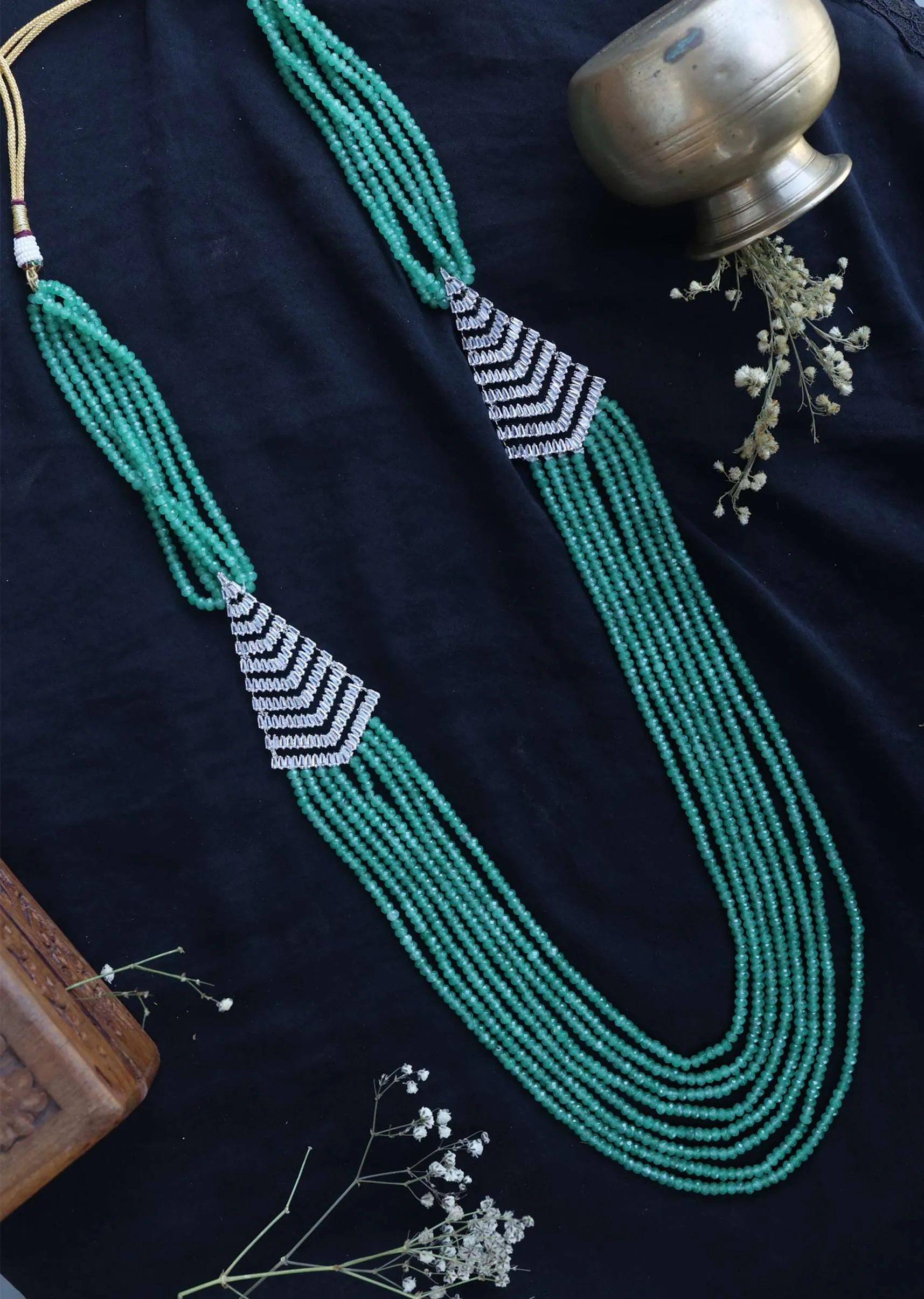 Faux Diamond Embellished Necklace In 22K Rhodium Plated Silver Alloy