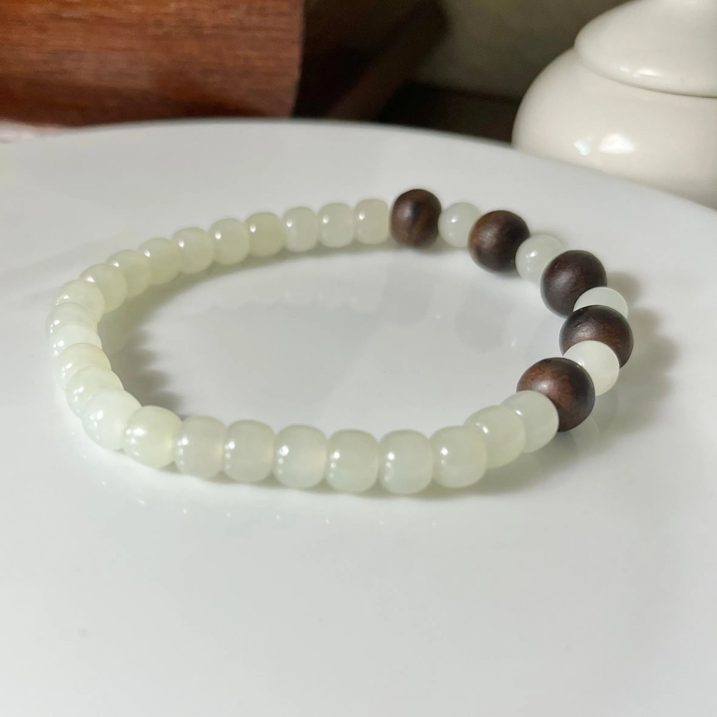 [Final sale] White Hetian Jade nephrite jade Bracelet - 6 mm beads 6 inches