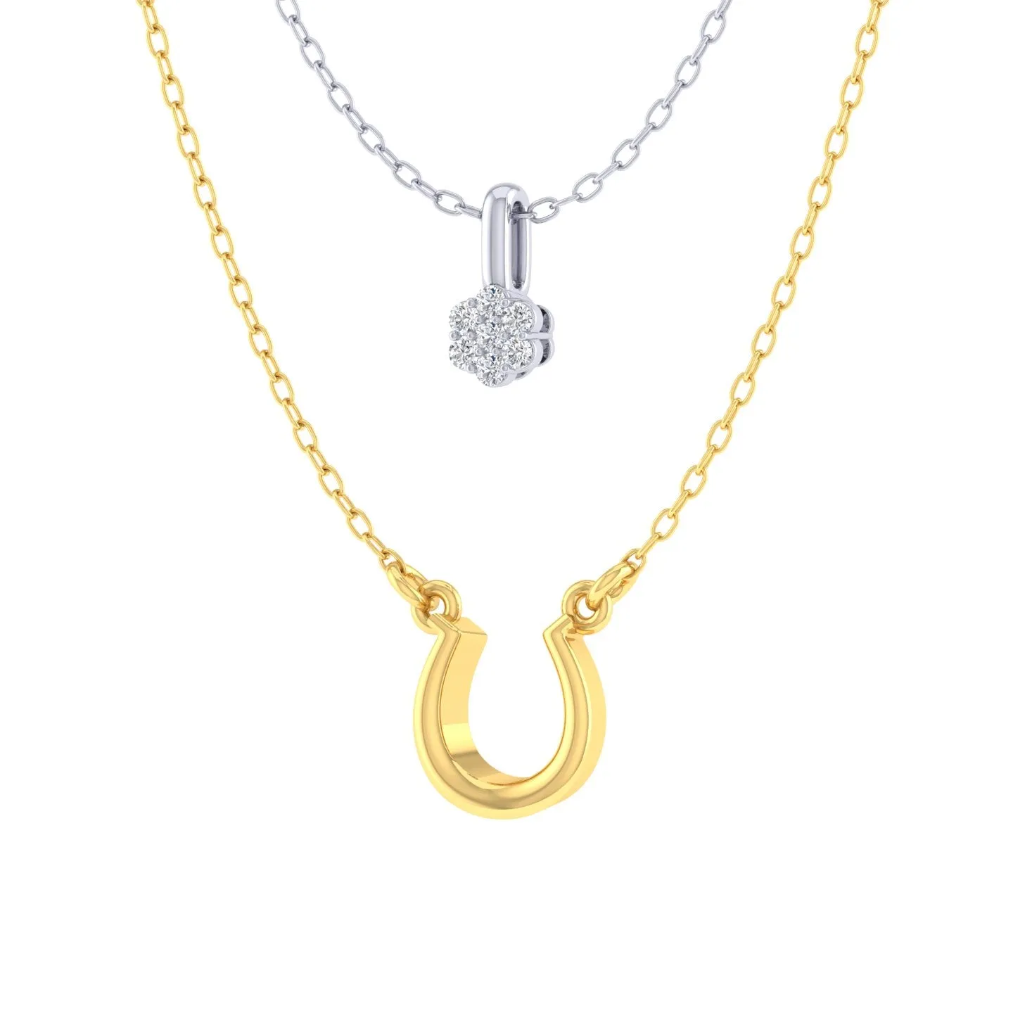 Floral and Horseshoe Layered 1/20 Cttw Natural Diamond Pendant Necklace set in 925 Sterling (Silver & Yellow Gold)…