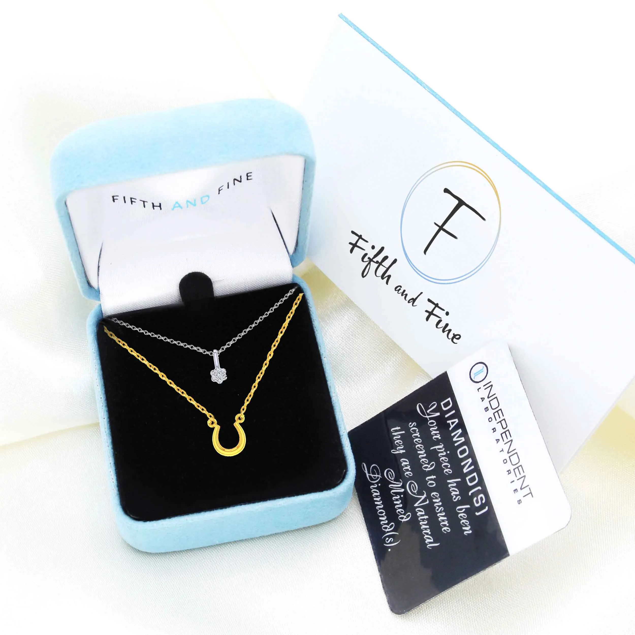 Floral and Horseshoe Layered 1/20 Cttw Natural Diamond Pendant Necklace set in 925 Sterling (Silver & Yellow Gold)…