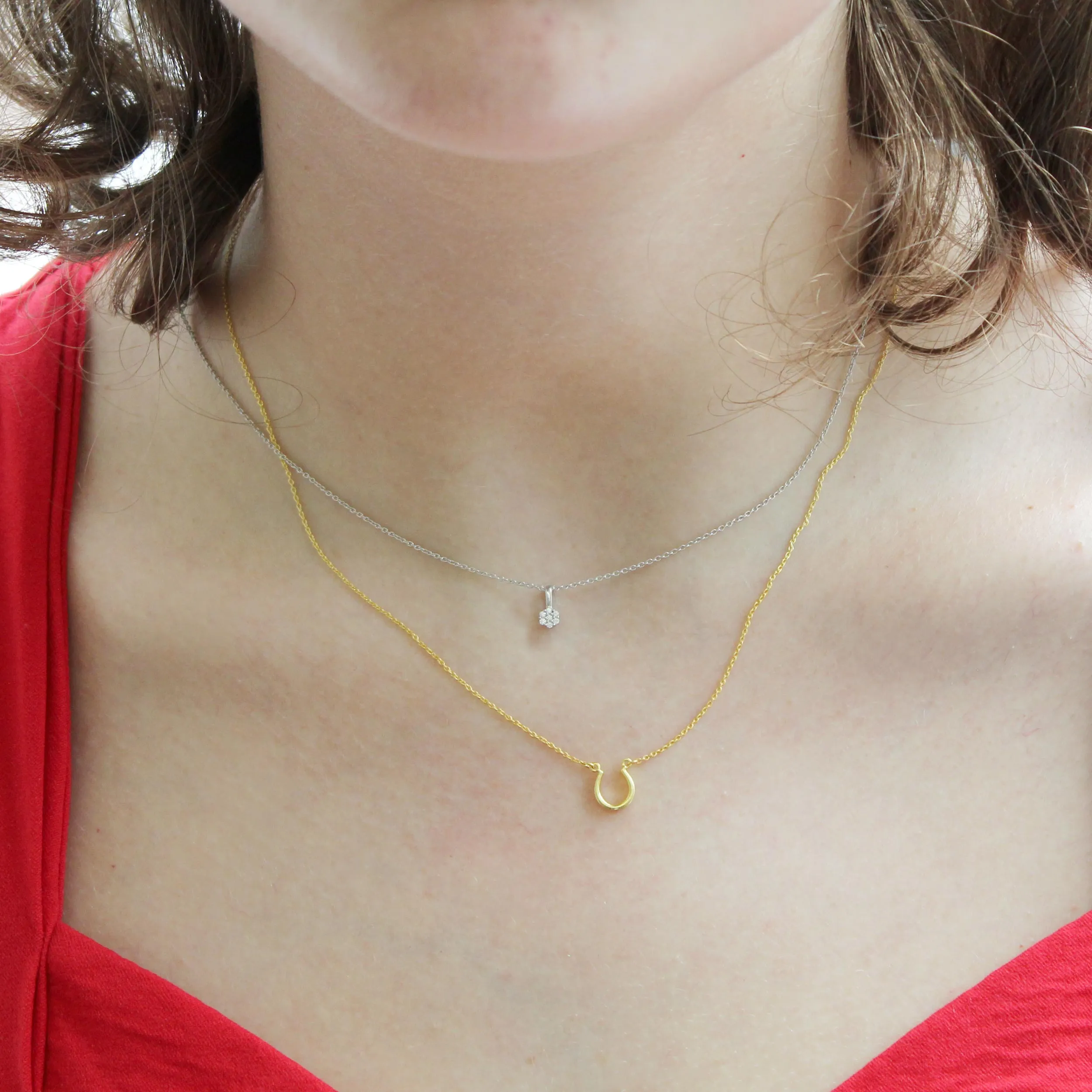 Floral and Horseshoe Layered 1/20 Cttw Natural Diamond Pendant Necklace set in 925 Sterling (Silver & Yellow Gold)…