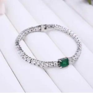Green Emerald Cut Diamond Bracelet