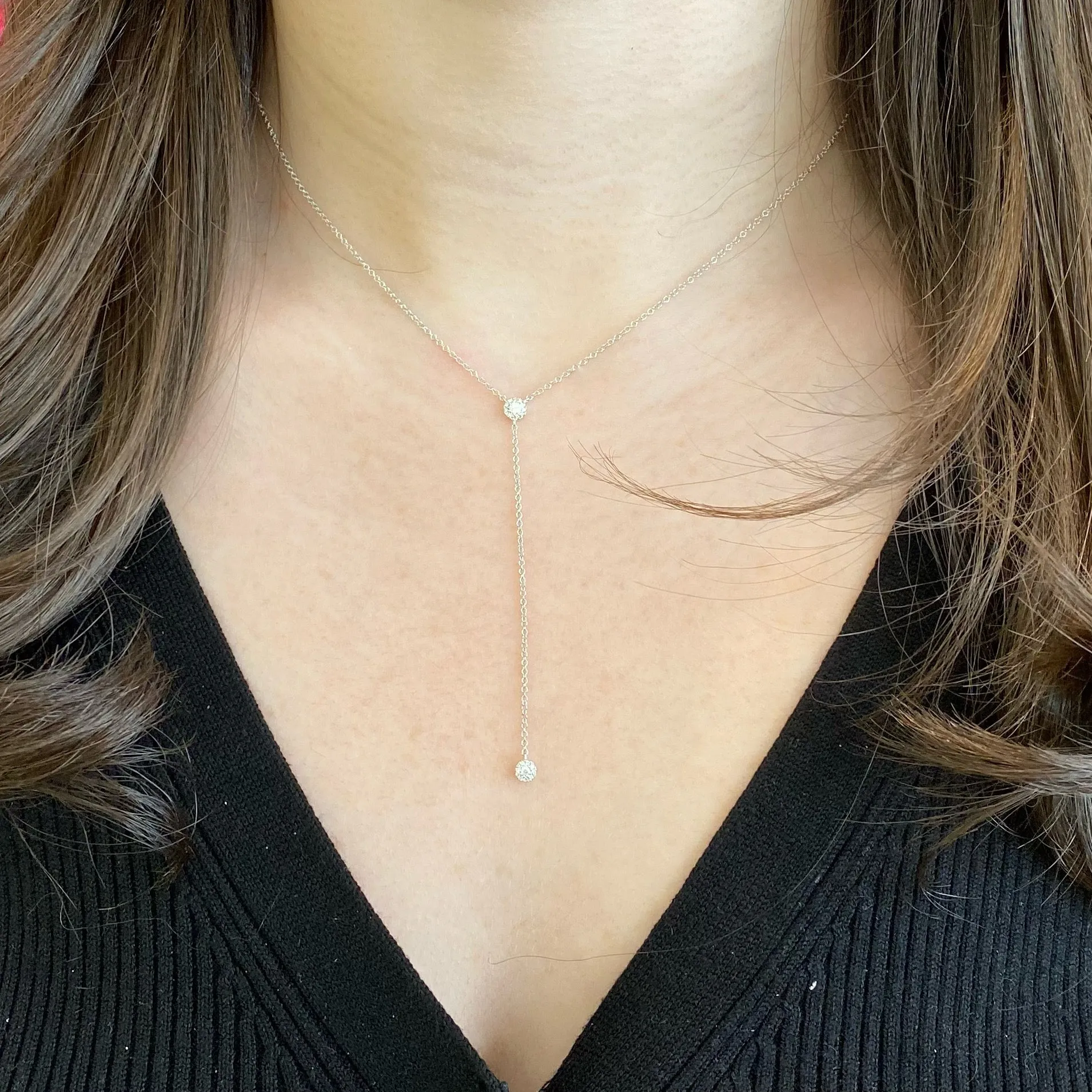 Halo Diamond Lariat Necklace