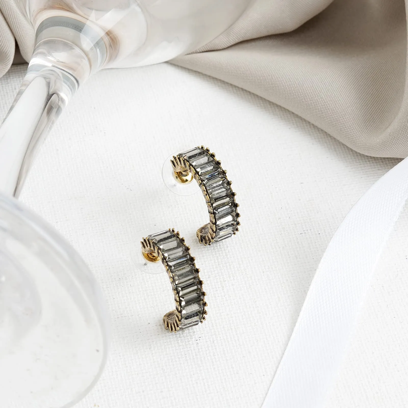 Joker & Witch Women Ula Hoop Grey Stone Earrings