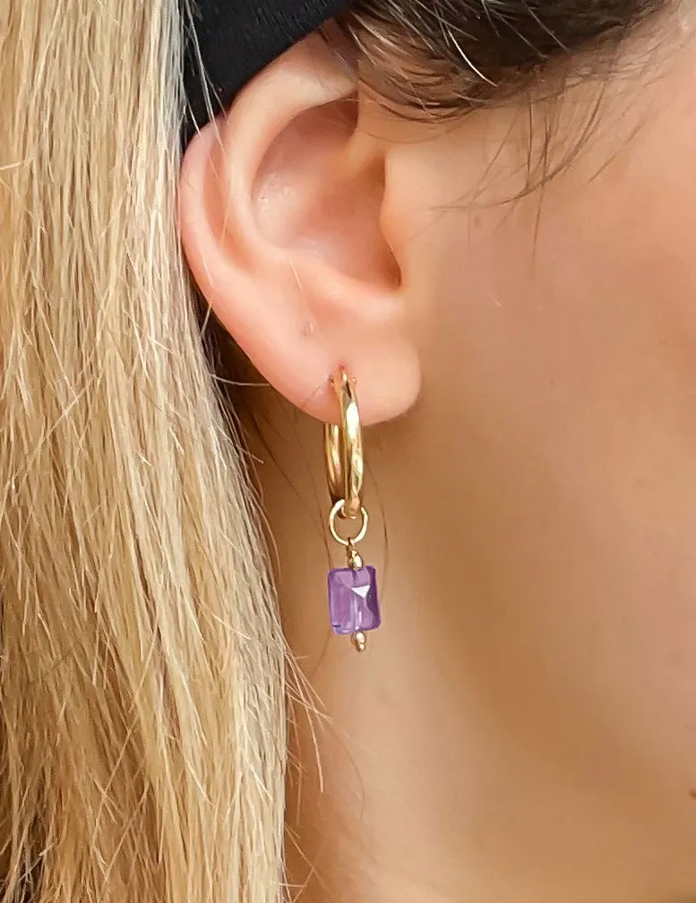 L'amethyste baguette charm - hoop earrings