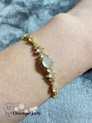 Main icy jadeite jade stone and two smaller stone on 18K gold plated sterling S925 silver