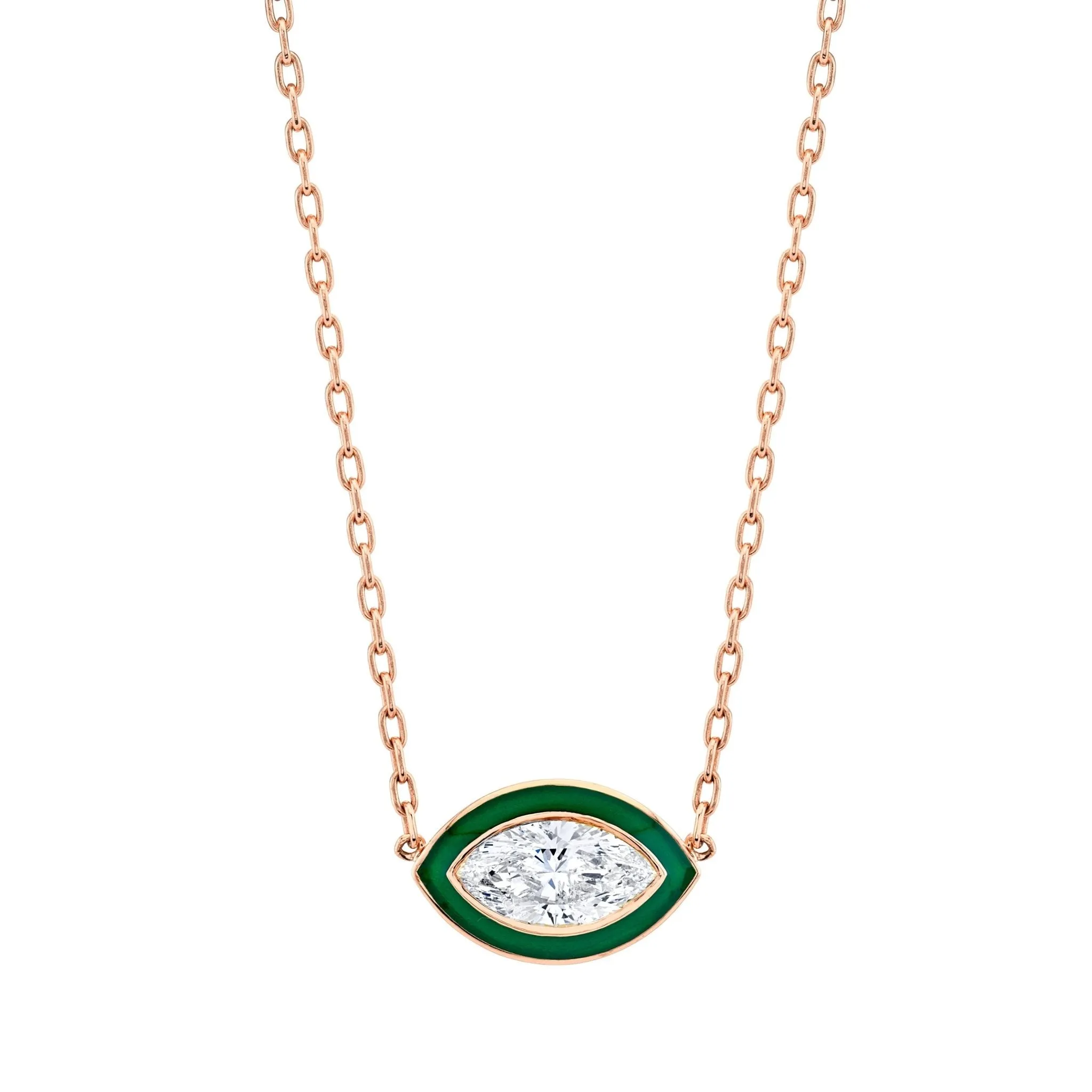 Marquise-cut Diamond in Green Enamel Pendant