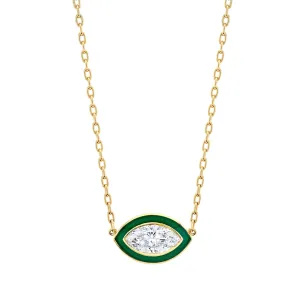 Marquise-cut Diamond in Green Enamel Pendant