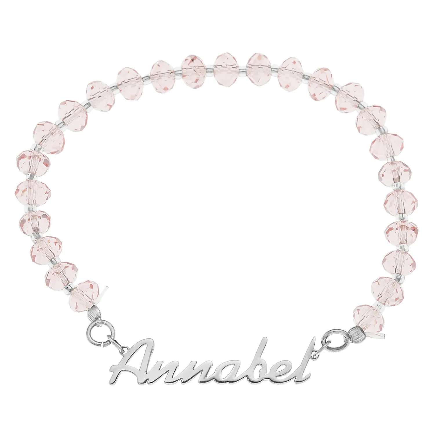 NAME CRYSTAL BEADED STRETCH BRACELET PINK - STERLING SILVER