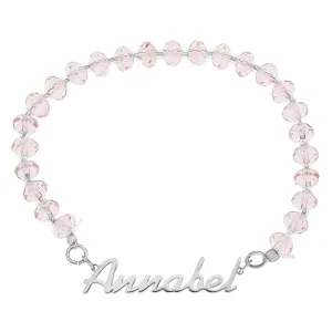 NAME CRYSTAL BEADED STRETCH BRACELET PINK - STERLING SILVER