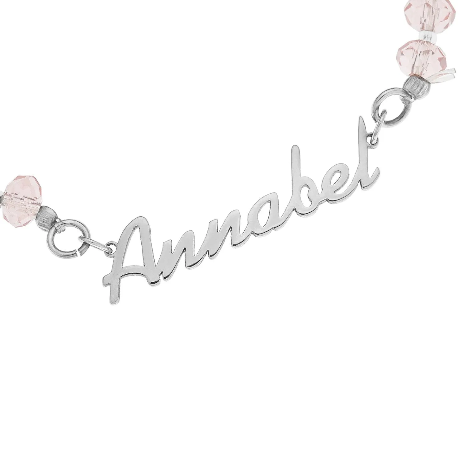 NAME CRYSTAL BEADED STRETCH BRACELET PINK - STERLING SILVER