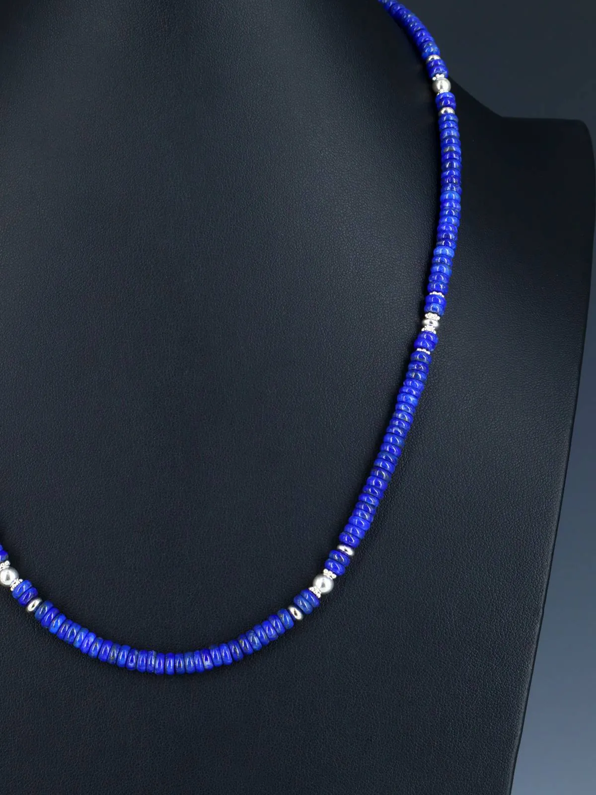 Native American Lapis and Sterling Silver Bead Necklace