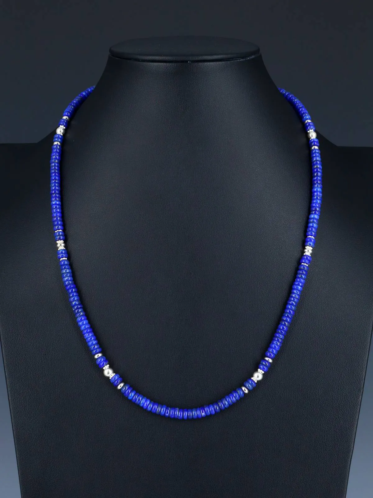 Native American Lapis and Sterling Silver Bead Necklace