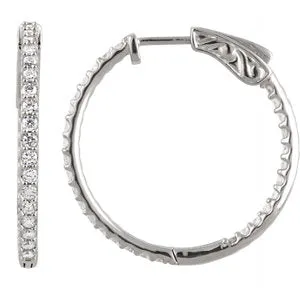 Natural Diamond Inside   Outside Hoop Earrings