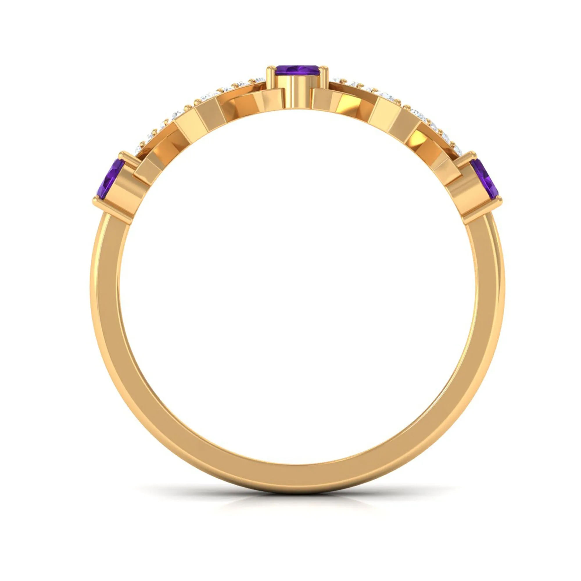 Oval Amethyst Criss Cross Half Eternity Band Ring with Diamond