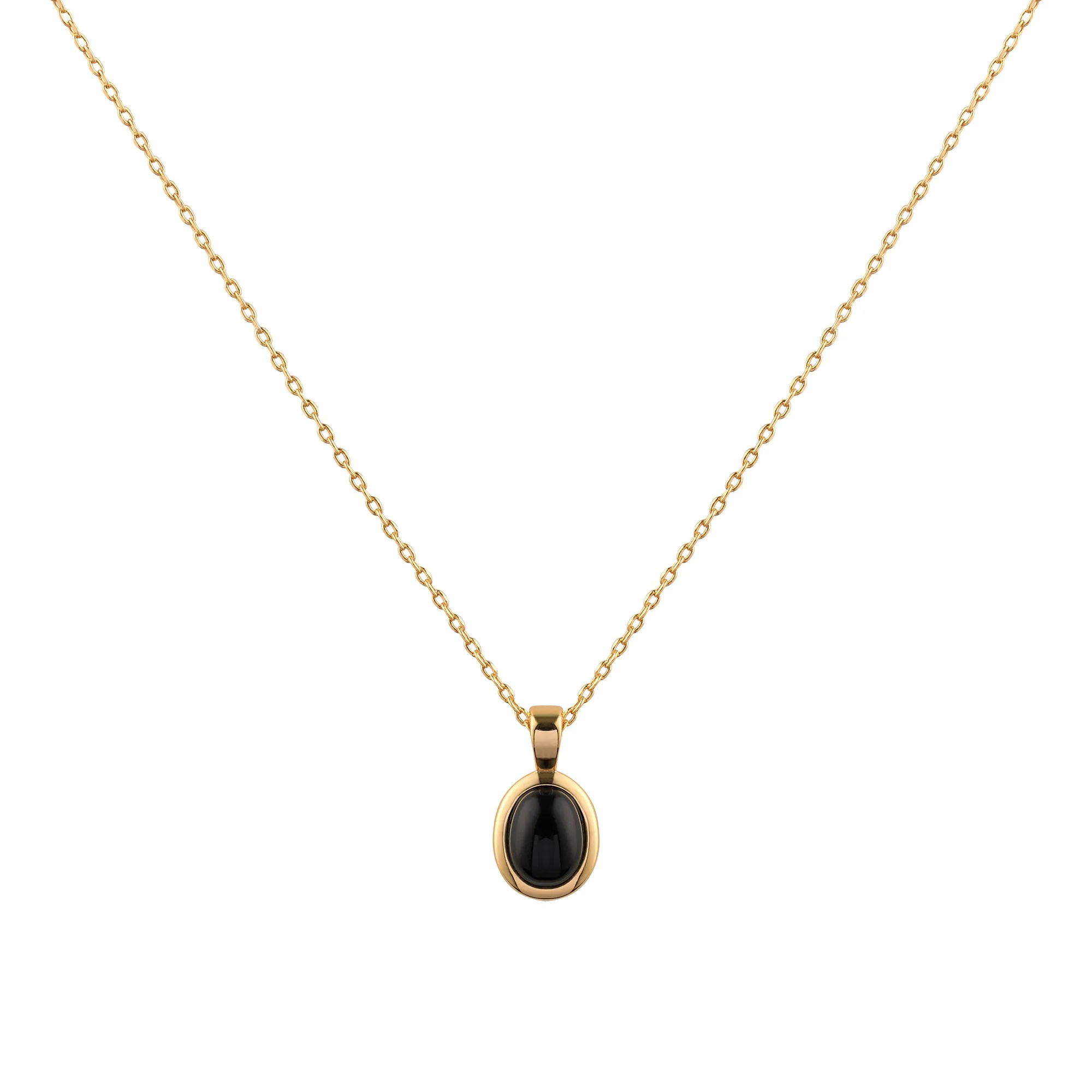 Oval Onyx Pendant Necklace in Gold