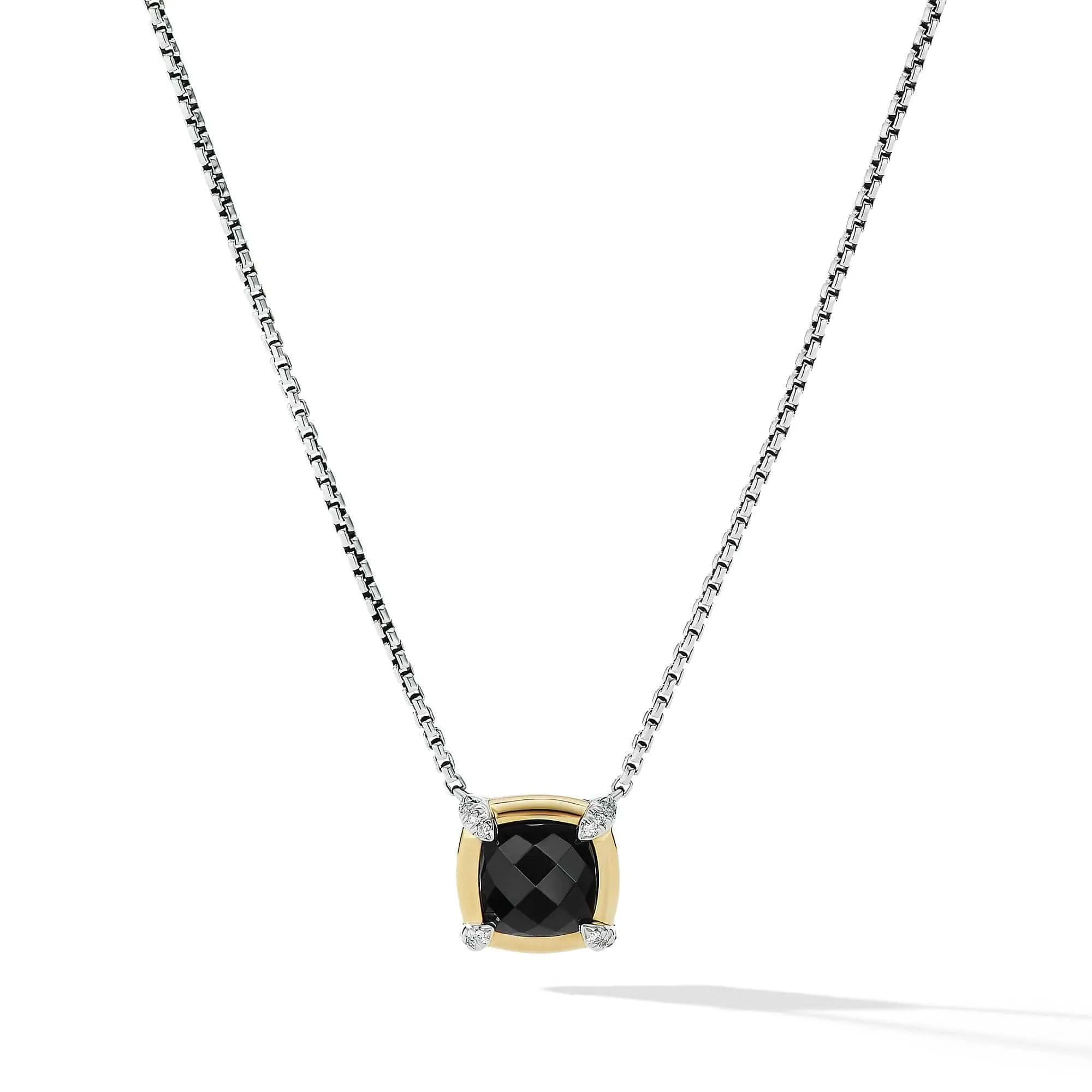 Petite Chatelaine® Pendant Necklace with Black Onyx, 18K Yellow Gold Bezel and Pavé Diamonds