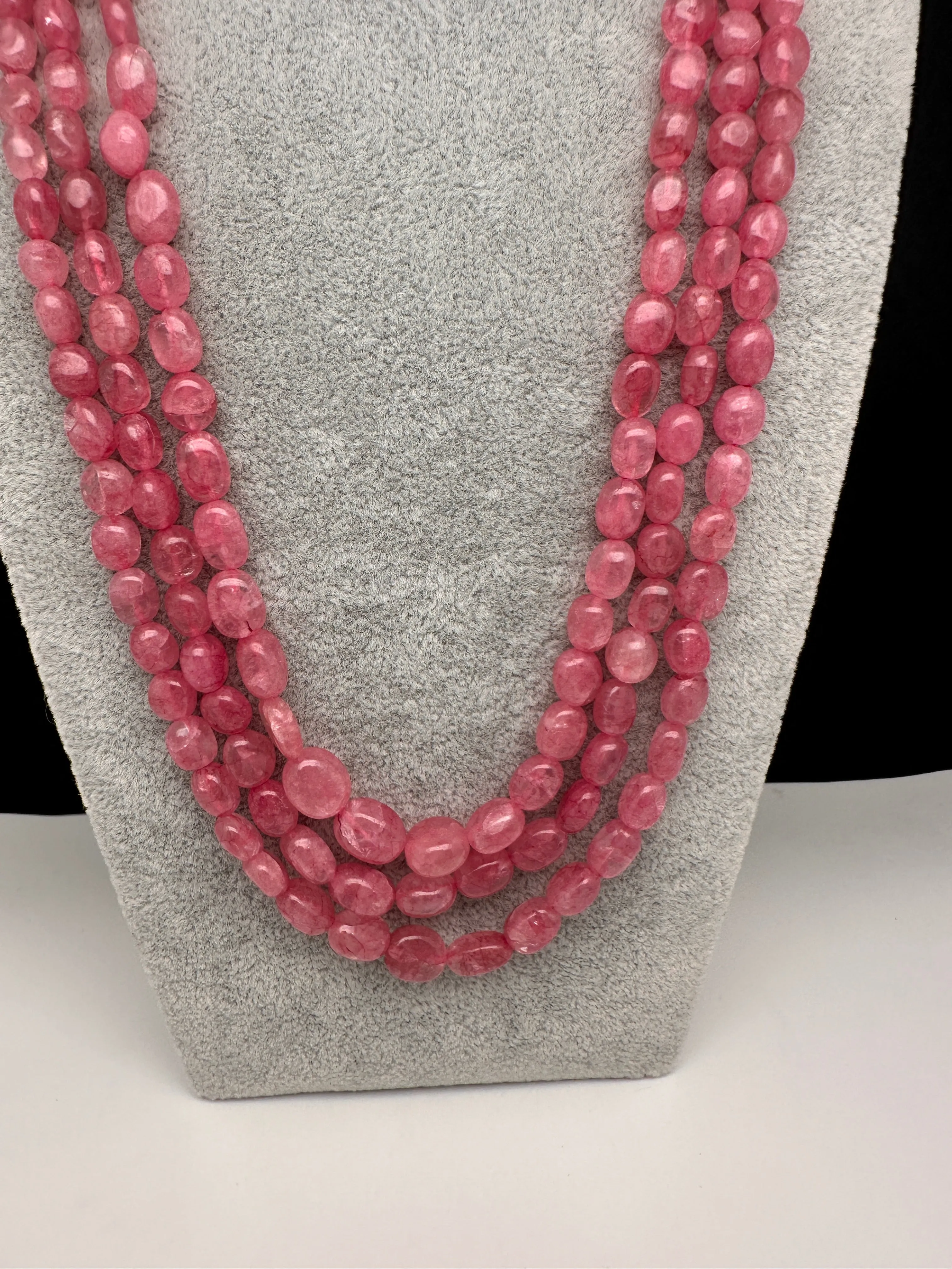 Pink Rose Quartz Beads Mala Necklace