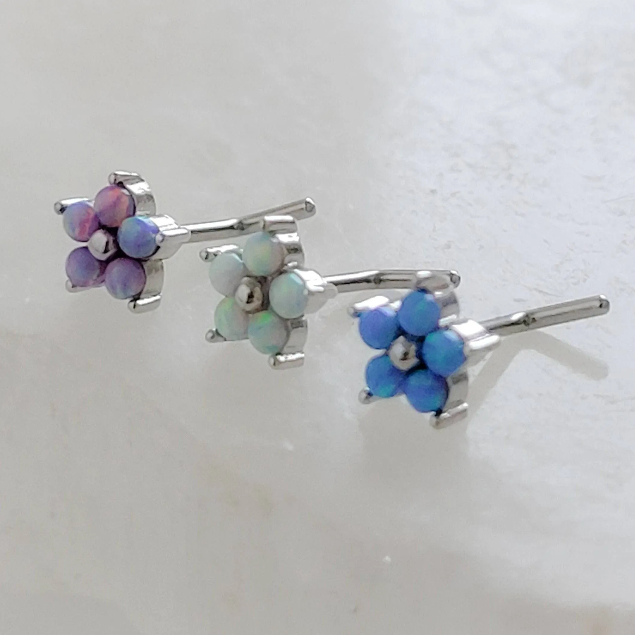 Pretty Opal Flower Nose Stud