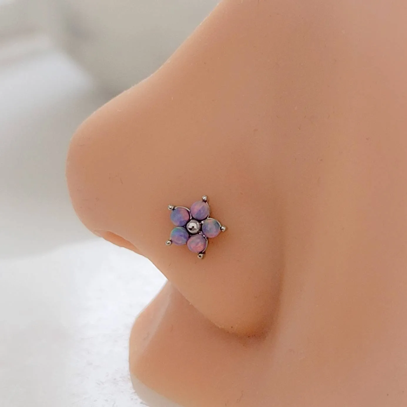 Pretty Opal Flower Nose Stud