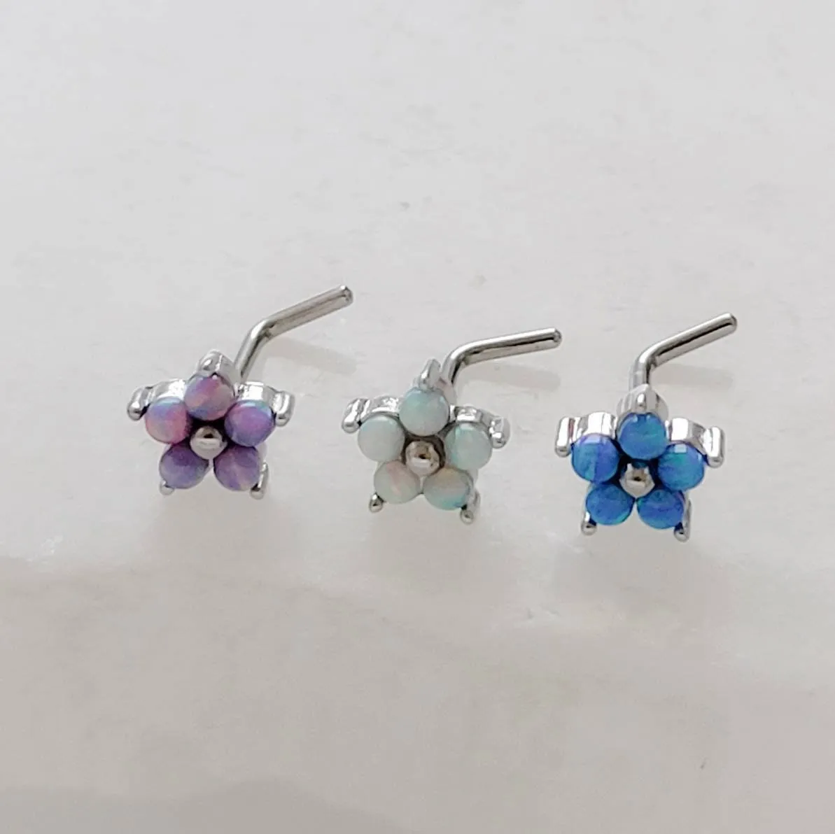 Pretty Opal Flower Nose Stud