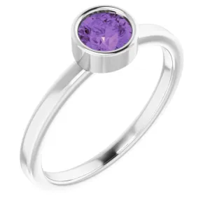 Rhodium-Plated Sterling Silver 5 mm Imitation Amethyst Ring