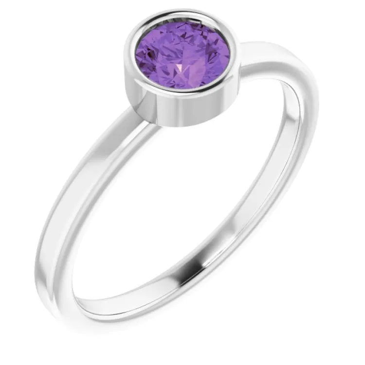 Rhodium-Plated Sterling Silver 5 mm Imitation Amethyst Ring