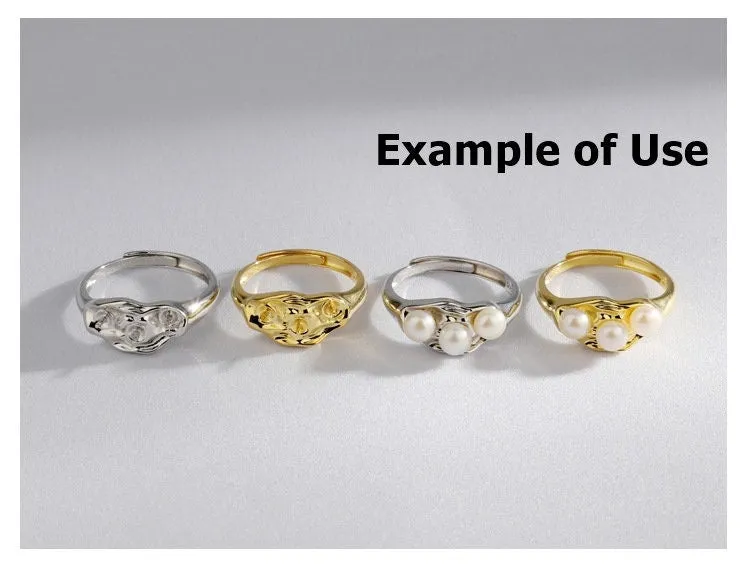 Ring Blank Setting 1pc Sterling Silver 925 Pearl 4.5mm Solid Gold Bezel Flower Cup Adjustable For Three Beads Finding Wholesale