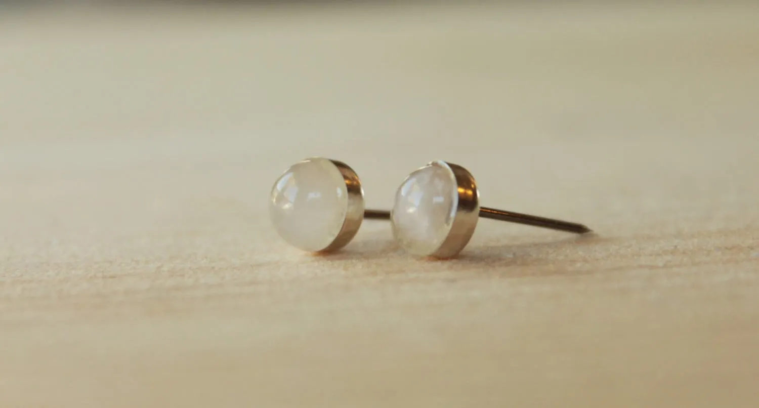 Rose Quartz Bezel Gemstones, Large (Niobium or Titanium Stud Earrings)