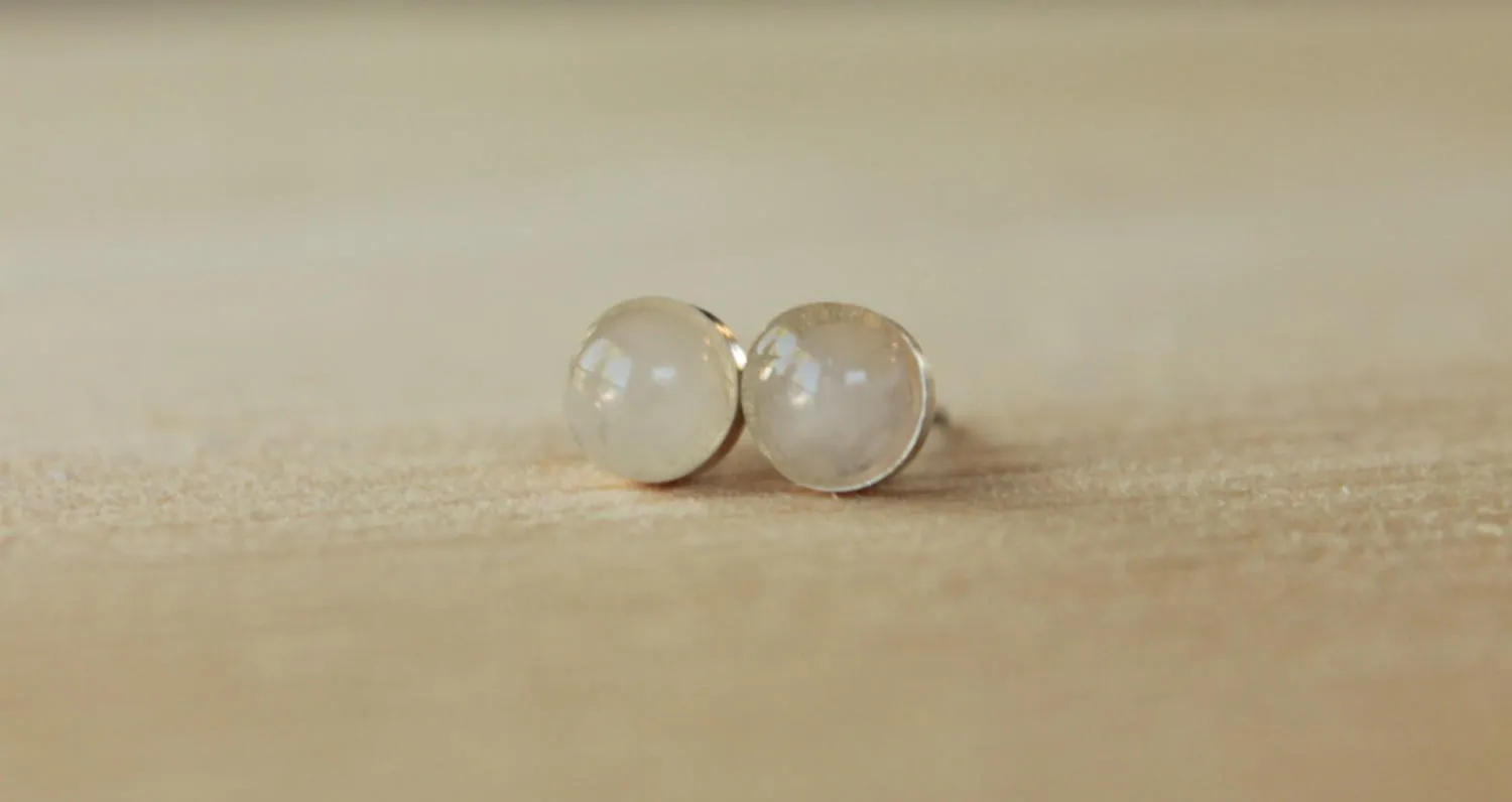 Rose Quartz Bezel Gemstones, Large (Niobium or Titanium Stud Earrings)
