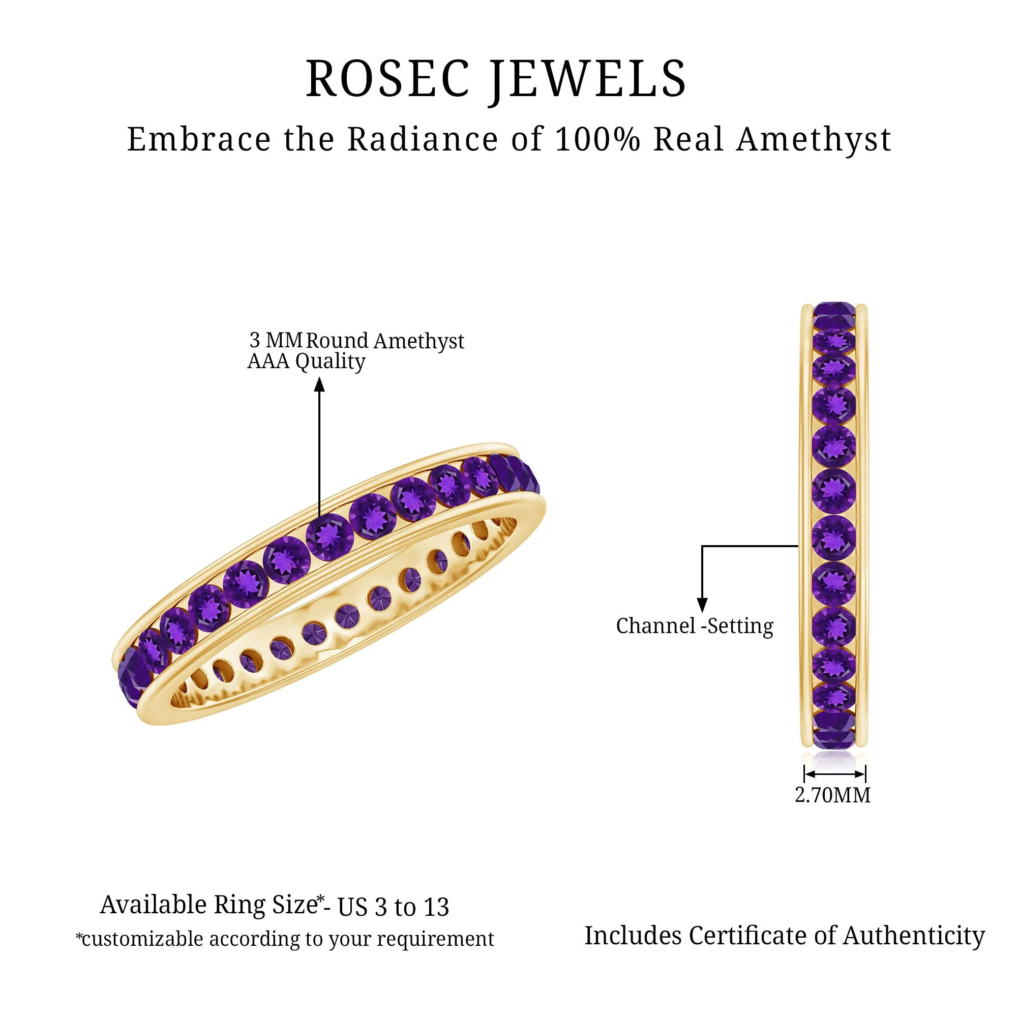 Round Shape Amethyst Eternity Ring in Channel Setting