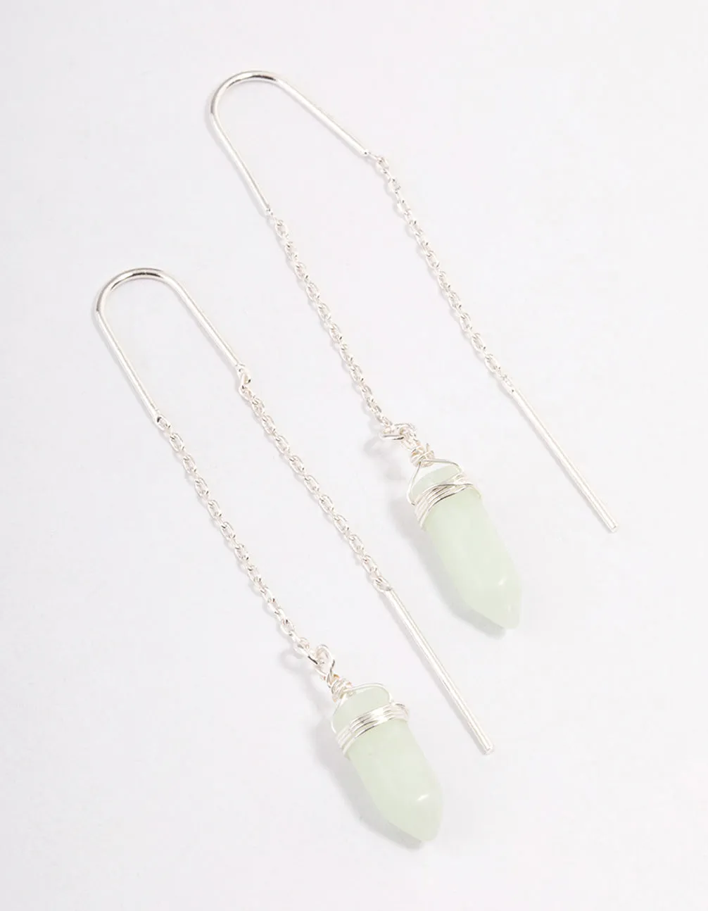 Silver Green Fluorite Threader Earrings