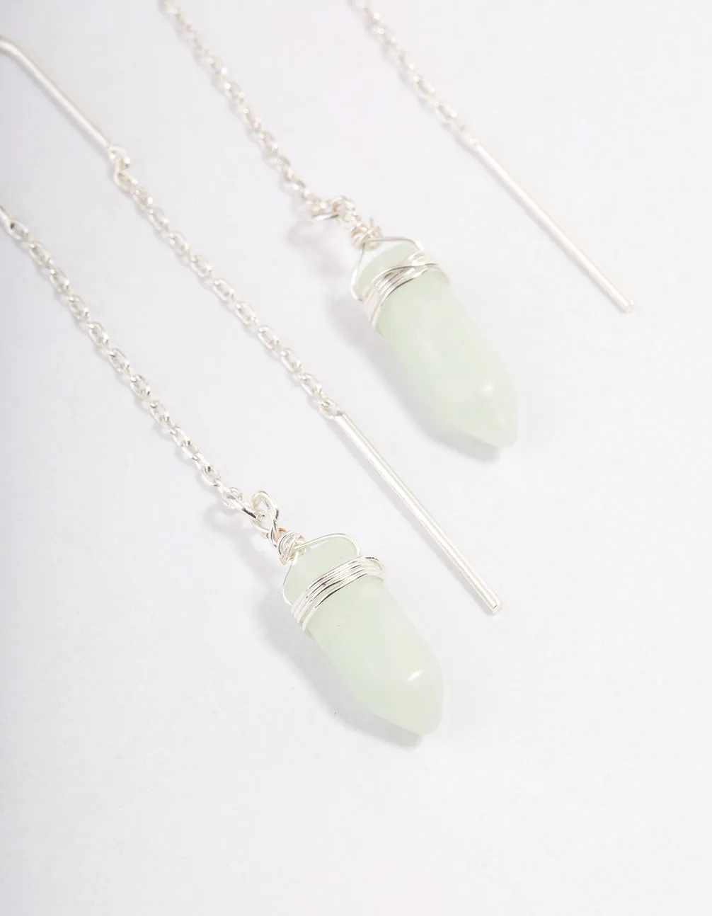 Silver Green Fluorite Threader Earrings