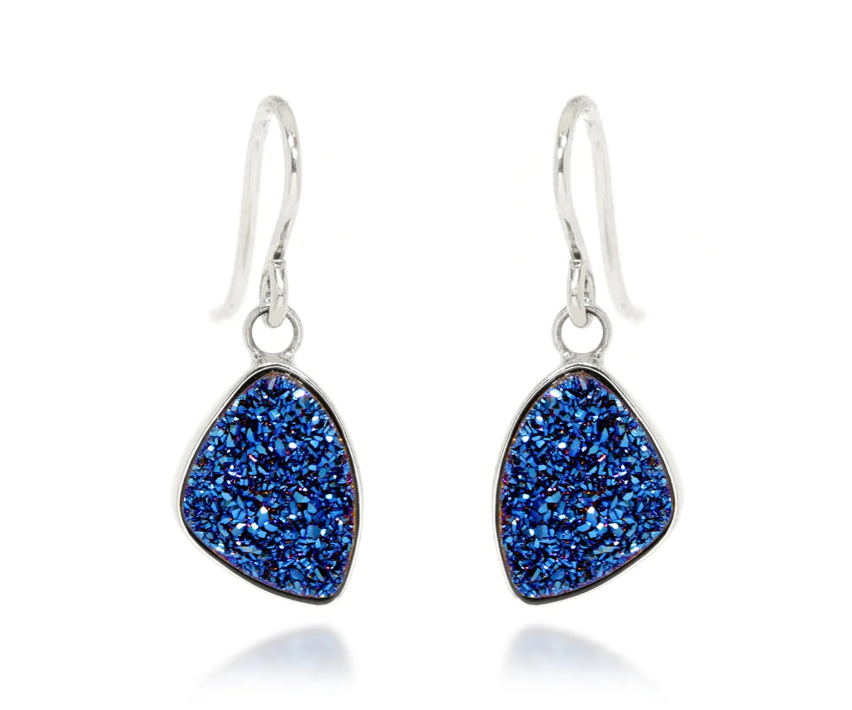 Small Trillion Blue Druzy Earrings