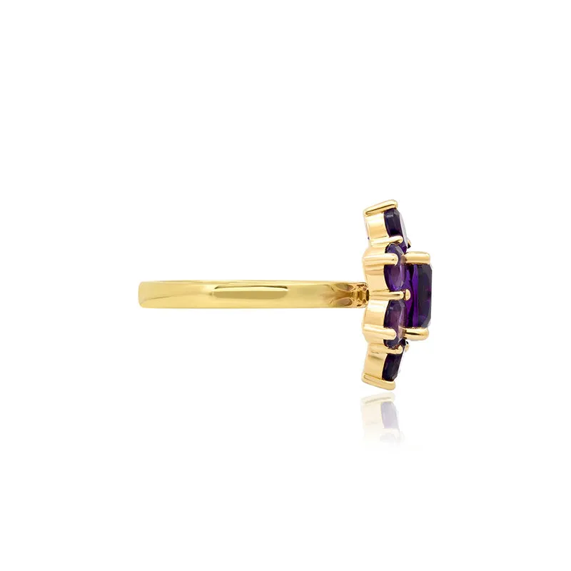 Statement Amethyst Flower Ring with Amethyst Center
